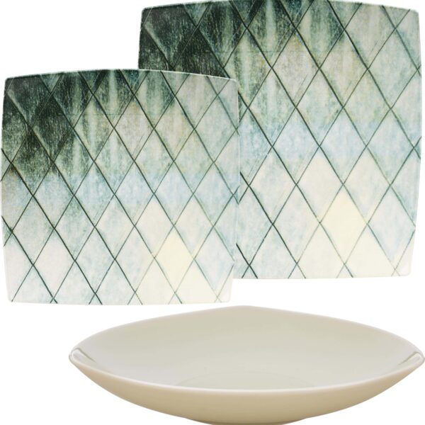 طقم عشاء بورسلين لوتس، 18 قطعة ديملا ميكس اندماتش كيجالي أخضر