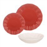 طقم عشاء كوب  بورسلين لوتس، 18 قطعة كوراي احمر