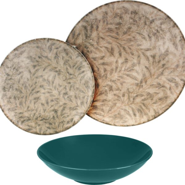 طقم عشاء بورسلين لوتس، 18 قطعة ديملا منقوش