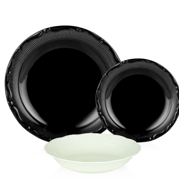 طقم عشاء كوب  بورسلين لوتس، 18 قطعة طقم رينا اقطار صغيرة - أسود * كارمن