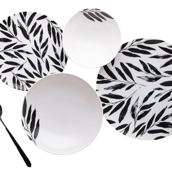 طقم عشاء بورسلين لوتس،24قطعة  بلاك ليف